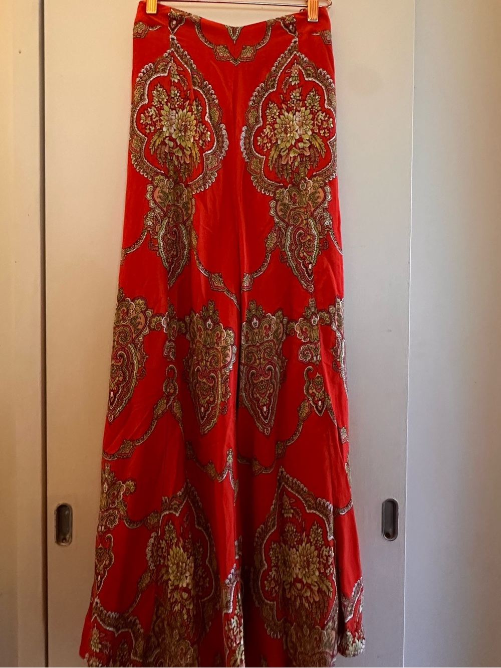 Y2K Anthropologie Red Paisley Wide-Leg Jumpsuit Pants Boho  Western Fall